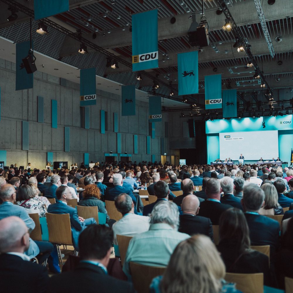 81. Landesparteitag der CDU Baden-Württemberg mit der Wahl von Manuel Hagel zum Spitzenkandidaten in der Carl-Benz-Arena am 17.05.2025 in Stuttgart. | © Marcel Ditrich www.marcel-ditrich.de